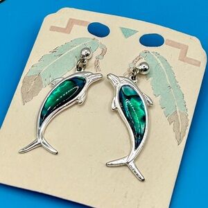 Sea Life Silver and Abalone Shell Dolphin Earrings